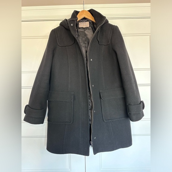 Banana Republic Black Wool Duffle Car-Coat Pea-Coat with Hood- EUC Worn 1x - Picture 4 of 14
